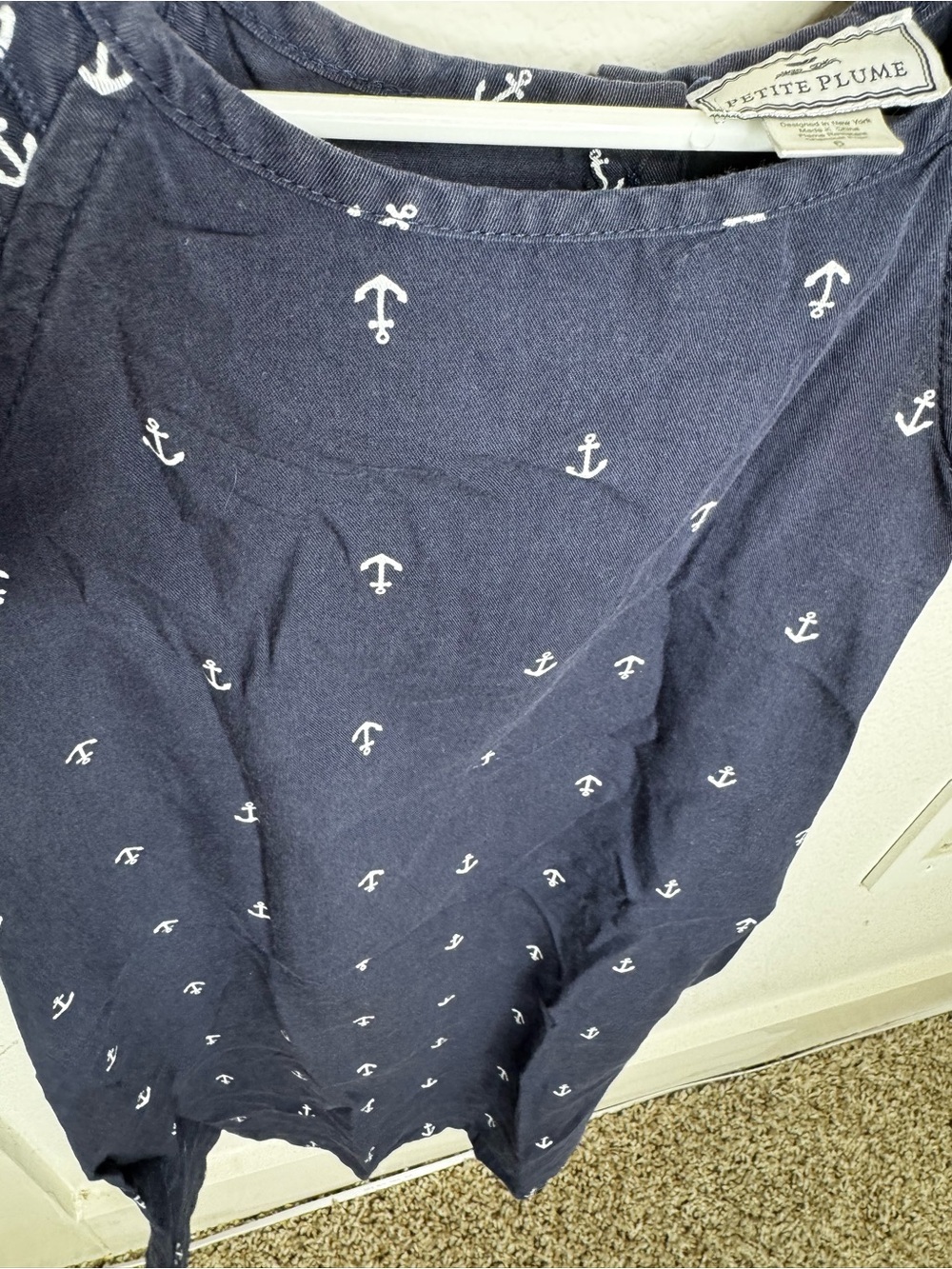 Petite plume Girls Navy Anchor Print Summer Dress - Picture 2 of 4